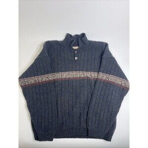 VTG Woolrich Sweater Men’s XL Blue Wool Knit Made in USA Button Neck